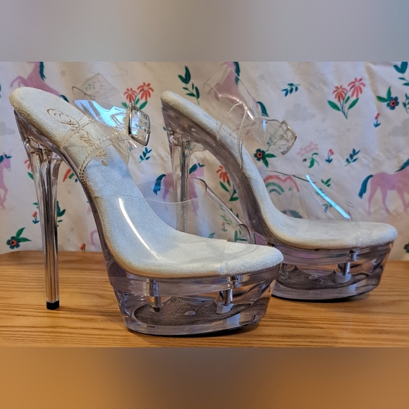 Pleaser Eclipse Clear Strappy Stripper Dance Sexy Platform High Heel Shoe SZ 5 - Picture 1 of 8